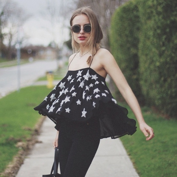 Topshop Tops - Topshop Kate Moss Embellished Star Cami Top